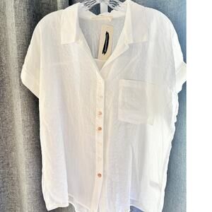 Impressions White Button Front Textured Blouse Womens Small NWT